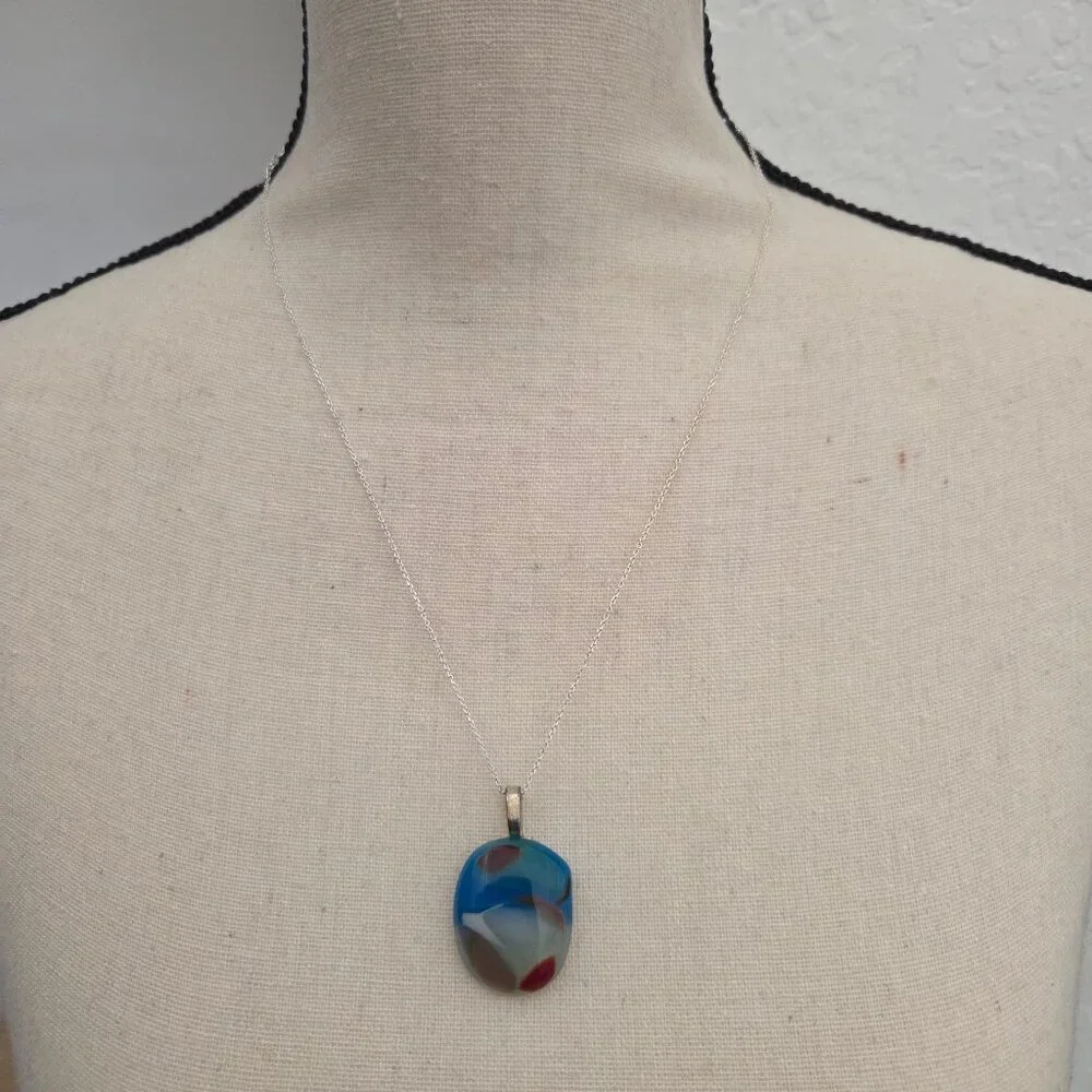 Pendant Necklace Colored Glass Silver Made in San Diego California Stone Womens - Picture 1 of 7